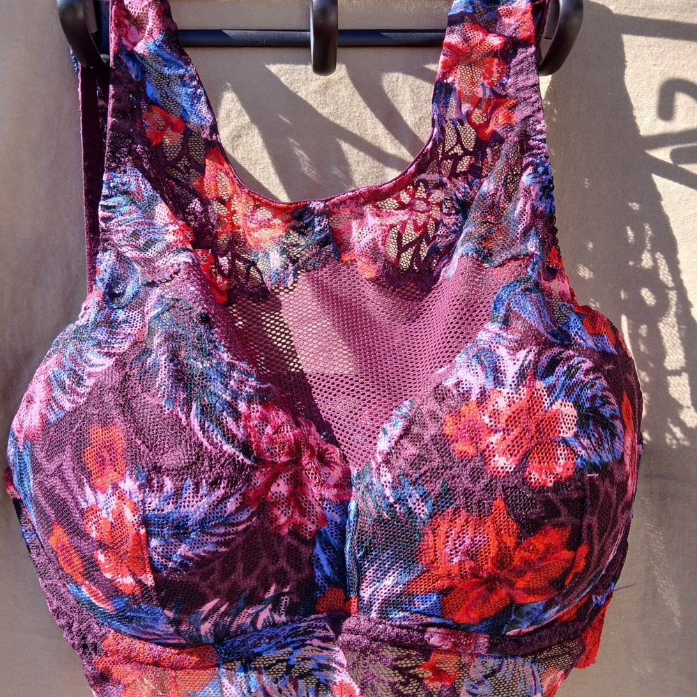 PINK Victoria's Secret Floral Lace Bralette - Purple and Red